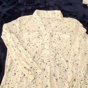 cream blouse with navy hearts